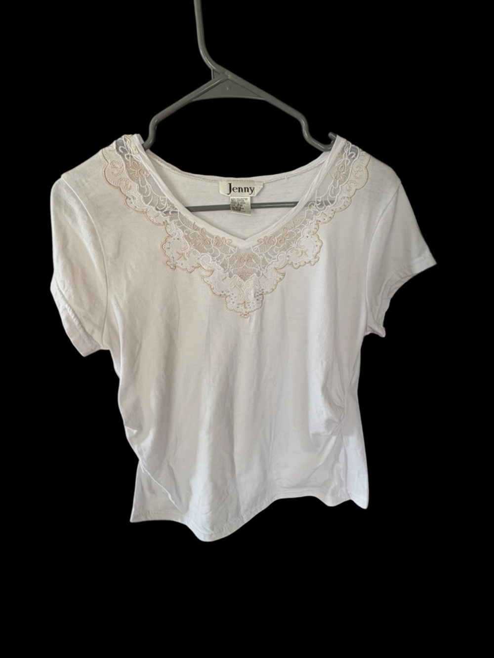 Jenny White Short Sleeve Top with Lace-Trim V-Neck